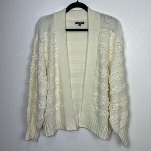 Coco Bleu Ivory Textured Open Front Oversized Cardigan Sweater Size M